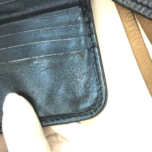 Chloe Wallet Logo Canvas Leather Bifold Metallic Blue - Picture 17 of 17